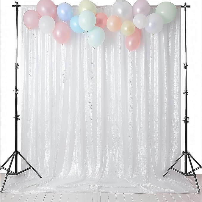 White Sequin Backdrop Curtain 10FTx10FT 1 Panel Glitter Background Drape Shimmer Wall Backdrop for Weddings Showers Photography Birthday Parties