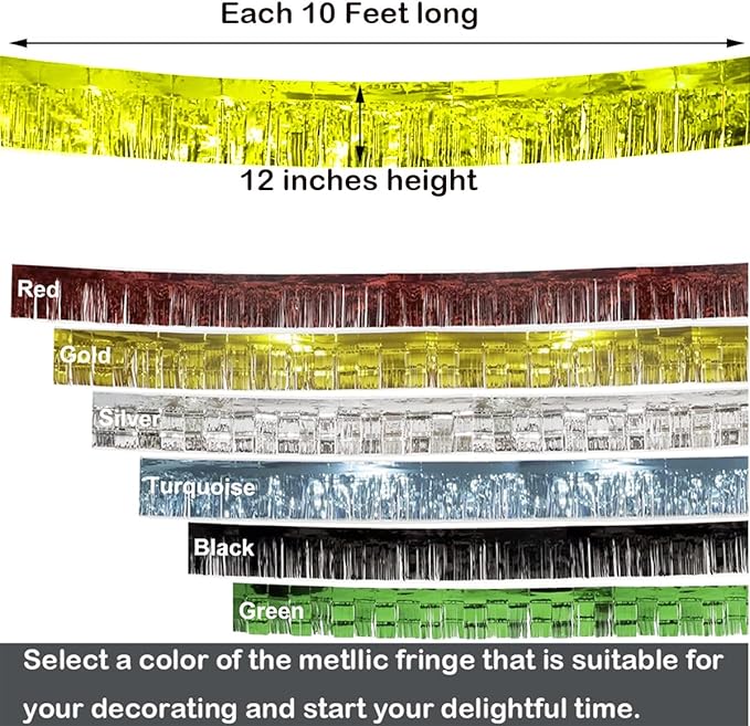 4 Pack Total 40 Feet Foil Fringe Garland Metallic Wall Hanging Drapes Tassel Skirting Tinsel Streamers Decorations for Parade Float Trailer Mardi Gras Party Birthday Wedding (Gold)