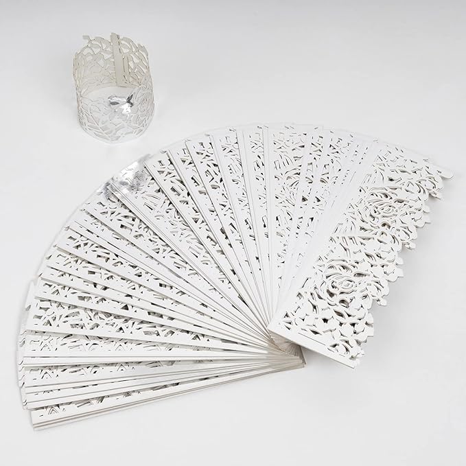 150PCS Rose Flower Paper Napkin Rings, Simple Napkin Holders Dinner Tables Rings Elegant Ornament Table Setting Decoration for Wedding, Christmas, Thanksgiving, Holiday, Party (Silver)