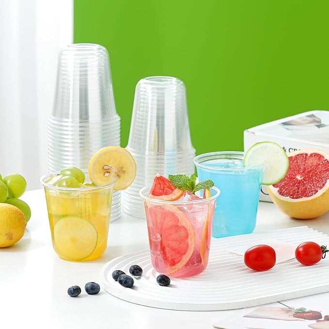 50 Pcs 12oz Disposable Stemless Clear Plastic Cups Crystal Plastic Wine Glasses Round Bottom Cold Drinking Cocktail Party Cups for Meeting Weddings Birthdays Christmas Party Supplies