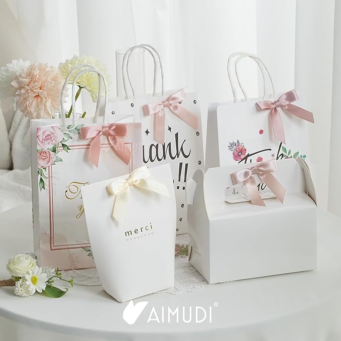 AIMUDI 5 Colors Dusty Rose Bows 2.5" Pink Satin Twist Tie Bows for Gift Wrapping Premade Satin Bows for Making Crafts Treat Bag Baby Shower Birthday Party Wedding Decoration, 50 PCs