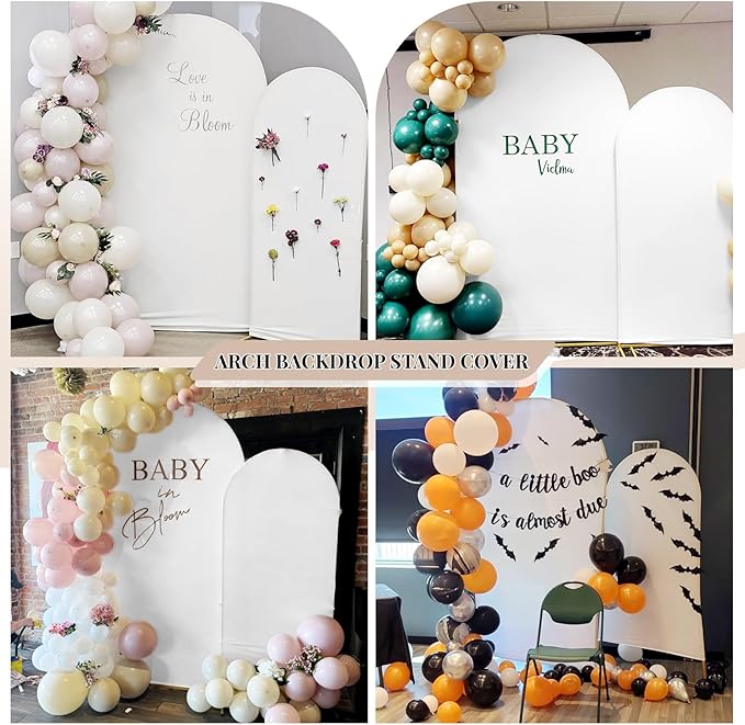 Wedding Arch Cover 6FT 7.2FT Arch Backdrop Cover Fitted Spandex Covers Set of 2 Round Top Chiara Arches Backdrop Stand Covers for Party Birthday Decoration（White