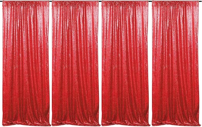 Red Sequin Backdrop Curtains 4 Panels 2FTx8FT Wedding Photo Backdrop Glitter Birthday Bridal Party Curtains Sparkle Background Drapes Parties Decor Curtains