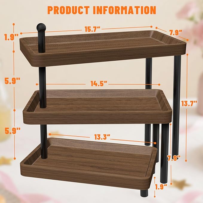 Serving Tray for Party, Wooden Cupcake Stand 3 Tiered Tray Stand Rotating Tiered Serving Tray Dessert Table Display Set Reusable Tiered Serving Platters for Cupcake, Veggie Fruit, Cookies, Dessert