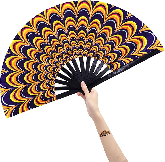 Amajiji Large Folding Hand Rave Fan Popping Fan for Line Dancing Clacking Fans for Boots On The Ground Dance,Party,Decoration,Festival (Peacock)