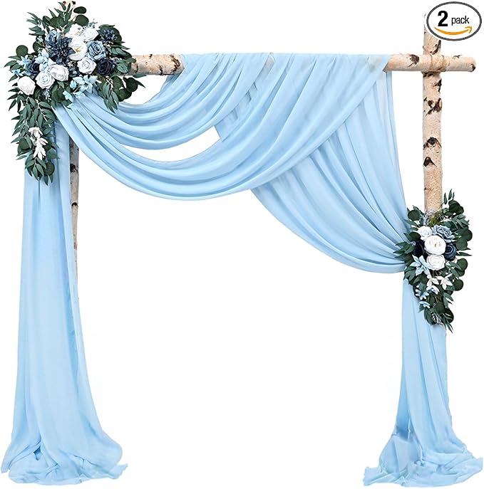 Wedding Arch Drapes Fabric 2 Panels 20Ft Length x 28" Width Baby Blue Arch Draping Chiffon Fabric Sheer Curtains Backdrop for Party Bridal Ceremony Ceiling Decor Wedding Stage Reception Decorations