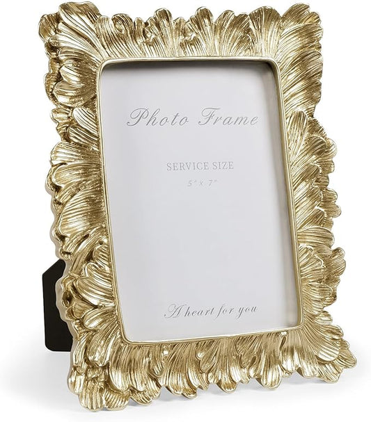 Cuspin Gold 5x7 Picture Frame, Vintage Gold Palm Leaves Textured Hand-Crafted Resin with Glass Front Elegant Retro Vintage Design Photo Frame for Wall and Tabletop Display Home Decor