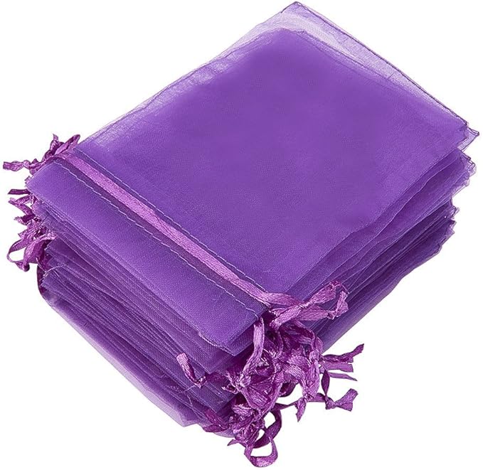 Wudygirl 100pcs Sheer Organza Bags 5‘’x7‘’ Purple Drawstring Packages License Jewelry Lipstick Pouches Baby Shower Party Wedding Favors Cookies Candy Favor Bags(100pcs Purple 5X7)