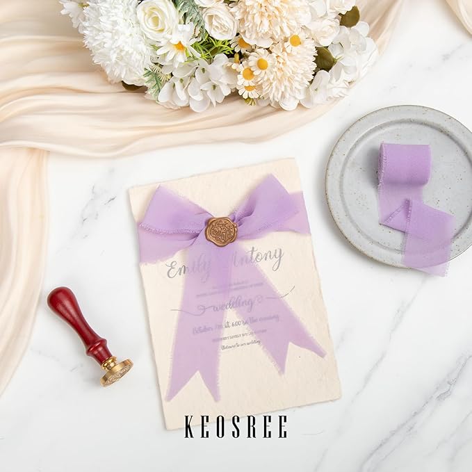 Purple Lavender Dusty Rose Handmade Chiffon Ribbon,1.5" x 21Yd Frayed Silk Ribbons for Wreaths Bridal Flower Bouquet Christmas Gift Wrapping Wedding Decor Invitations Decorations