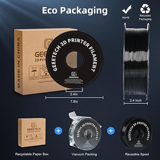 Geeetech 3D Printer Filament, PLA Filament 1.75mm Bundle 2kg for 3D Printer, Dimensional Accuracy +/- 0.02 mm (Black 2-Pack)
