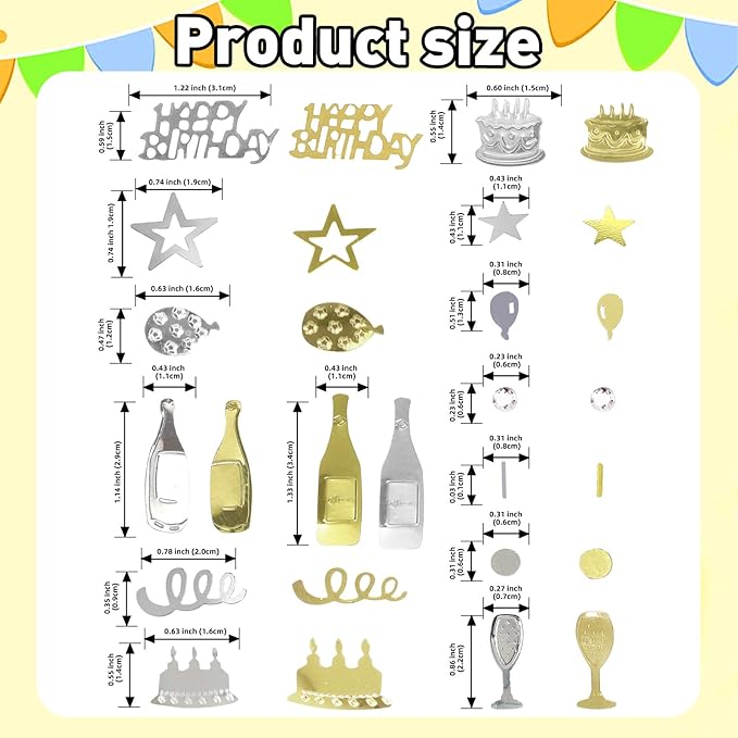 Light Gold and Silver Happy Birthday Confetti, 3000 Pcs Birthday Cake Table Metallic Foil Confetti Party Table Decor for Party, Baby Shower, DIY Arts and Crafting