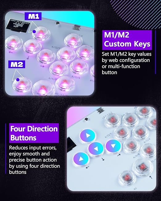 GuileKeys Leverless Controller Arcade Stick GK-16, All-Button Arcade Controller with Multi-function Button for PS4/PS3/PC/Switch, Arcade Fight Stick with RGB/Turbo/Hot-Swap/Custom Top Plate DIY White