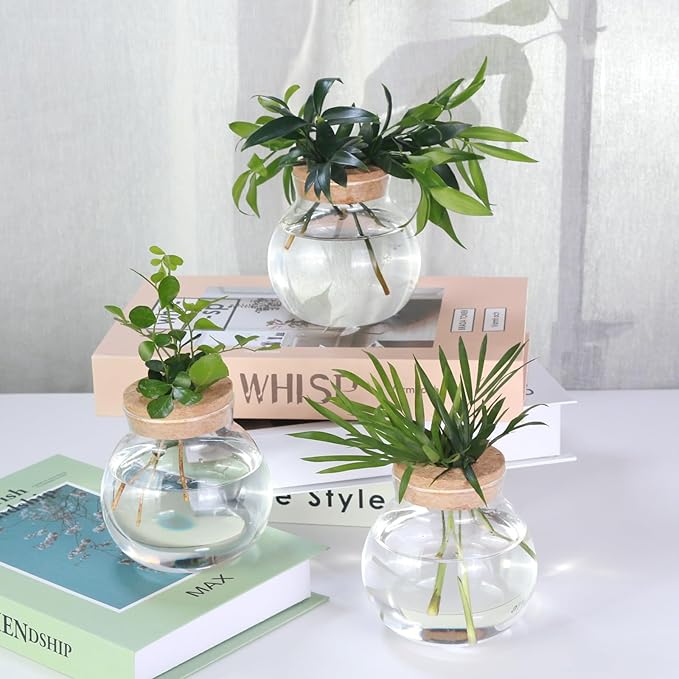 Glass Decorative Bottles, Vintage Style Flower Bud Vases, Set of Assorted Sizes and Designs (4pcs), a-1044