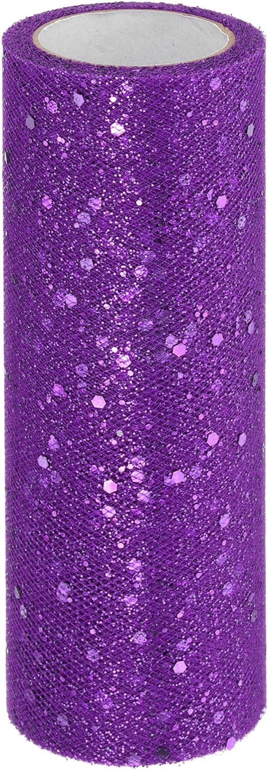 PATIKIL Tulle Fabric Rolls, 6 Inch by 10 Yards Fabric Spool Tulle Sparkling Ribbon Netting Sequin for DIY Tutu Skirts Crafts Wedding Party Decorations, Dark Purple