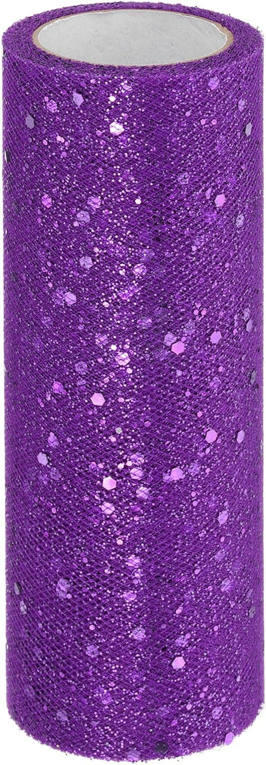 PATIKIL Tulle Fabric Rolls, 6 Inch by 10 Yards Fabric Spool Tulle Sparkling Ribbon Netting Sequin for DIY Tutu Skirts Crafts Wedding Party Decorations, Dark Purple