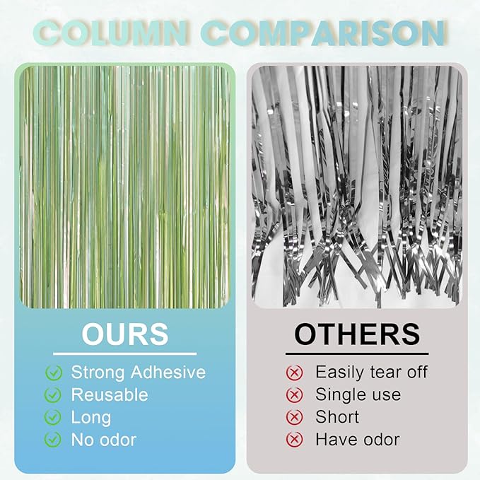 3 Pack 3.3 x 8.2 ft Sage Green Foil Fringe Backdrop Curtains, Tinsel Streamers Party Decorations, Door Shimmer for Baby Shower, Birthday, Martini Party Decorations
