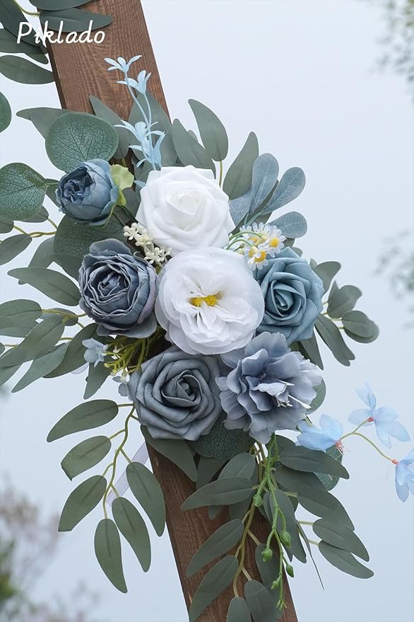 Faux Flower Swag Set of 2 for Wedding Welcome Signs Floral Swag Wedding Reception Ceremony Signs Decor (Blue)