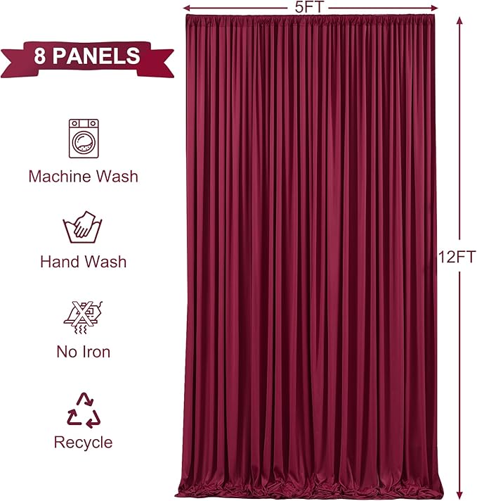 40ft x 12ft Burgundy Backdrop Curtains Wrinkle Free Backdrop Curtain for Wedding Parties Maroon Fabric Backdrops Drapes Back Drop Cloth Bridal Shower Stage Curtains Wedding Decorations for Reception