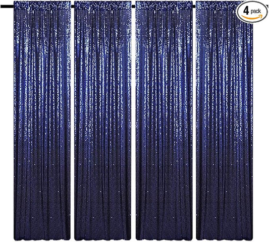 Navy Blue Sequin Backdrop Curtains Glitter Drapes 2FTx8FT 4 Panels for Wedding Birthday Party Decorations Bridal Baby Shower Party Supplies Sparkly Photography Background