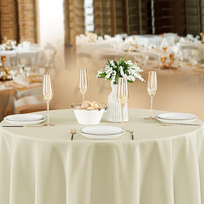 Fitable 8 Pack Round Tablecloths: Stain Resistant Wrinkle Free Circle Table Clothes, Washable Reusable Polyester Table Covers for Wedding Party Birthday Banquet Reception(Ivory, 84 Inch)
