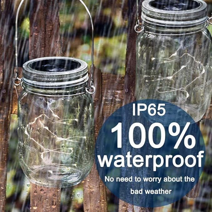 SunKite Solar Mason Jar Lights, 12 Pack 30 LED Waterproof Fairy Firefly Jar Lids String Lights with Hangers(NO Jars), Patio Yard Garden Wedding Decoration - Cool White