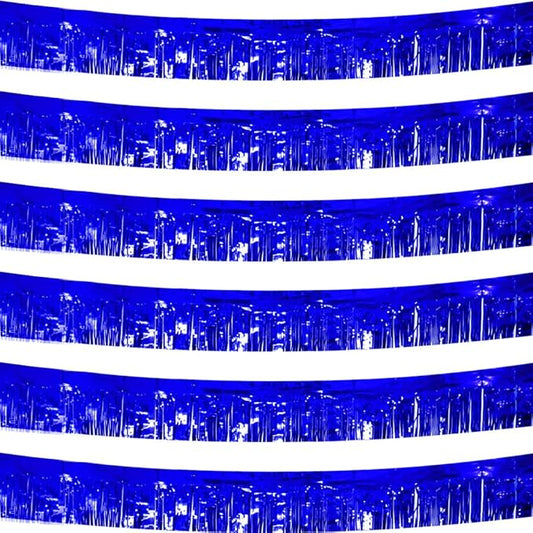 6 Pack Royal Blue Total 60 Feet Foil Fringe Garland Metallic Tinsel Banner Wall Hanging Drapes Parade Float Skirting Decorations for Trailer Mardi Gras Party Birthday Wedding