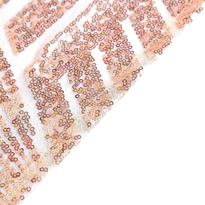 Efavormart 90"X132" Blush Rose Gold Sparkly Sequin Geometric Tulle Rectangular Tablecloth