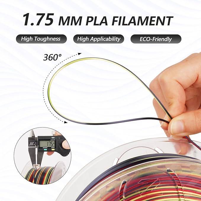 AMOLEN Silk PLA 3D Printer Filament, Shiny Multicolor Rainbow PLA Filament 1.75mm, Fast Color Change PLA 3D Printing Filament for Most FDM 3D Printer, Black Red Yellow, 1kg (2.2lbs)