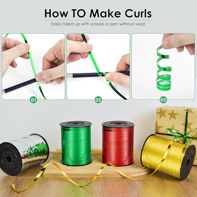 Green Metallic Ribbon - Iridescent Crimped, 500 Yards for Crafts, Gift Wrapping, Balloons, Florist (1 Roll)
