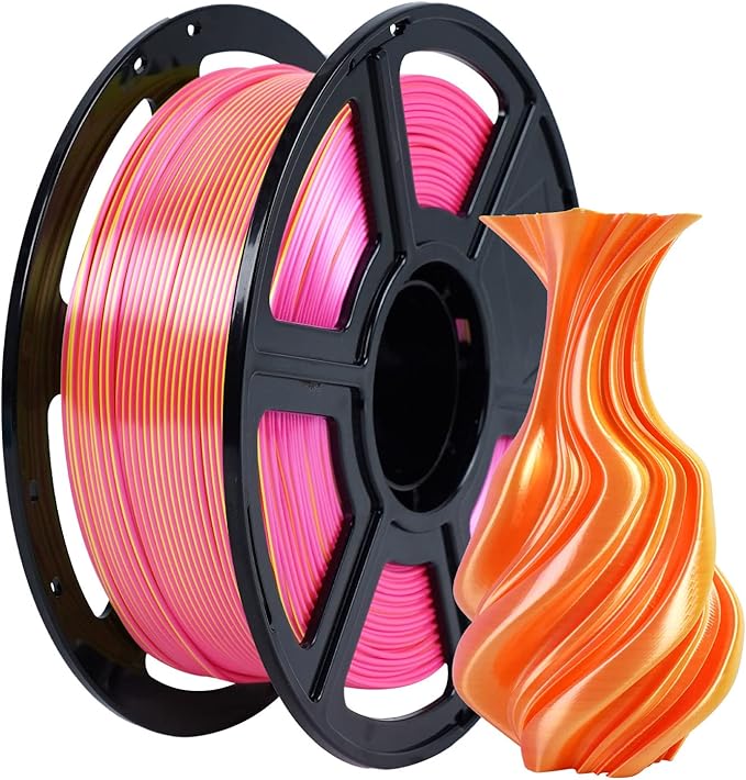 FLASHFORGE Silk Dual Color Filament, Pink and Yellow 2 in 1 Coextrusion Silk PLA Filament 1.75mm, 3D Printer Filament Color Change 1kg(2.2lbs) Spool, Dimensional Accuracy +/- 0.02mm