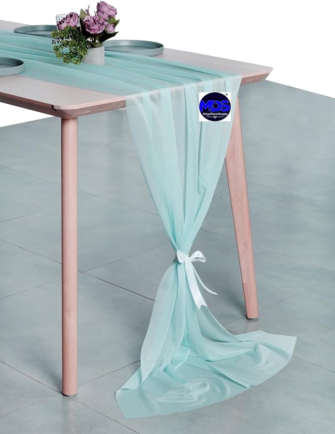 MDS 20 Pack 10ft Chiffon Table Runner 29 x 120 Inches Sheer Wedding Runner Romantic Rustic Table Runner for Wedding Decorations, Birthday Parties, Bridal Shower Party Arch Decor - Teal