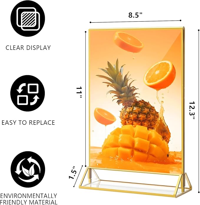 Acrylic Sign Holder, 8.5 x 11 In 8 Pack Acrylic Sign, Flyer Holder, Table Signs Holders, Flyer Stand, Double Sided Flyers Holders Table Menu Display Stand for Wedding Tables Number