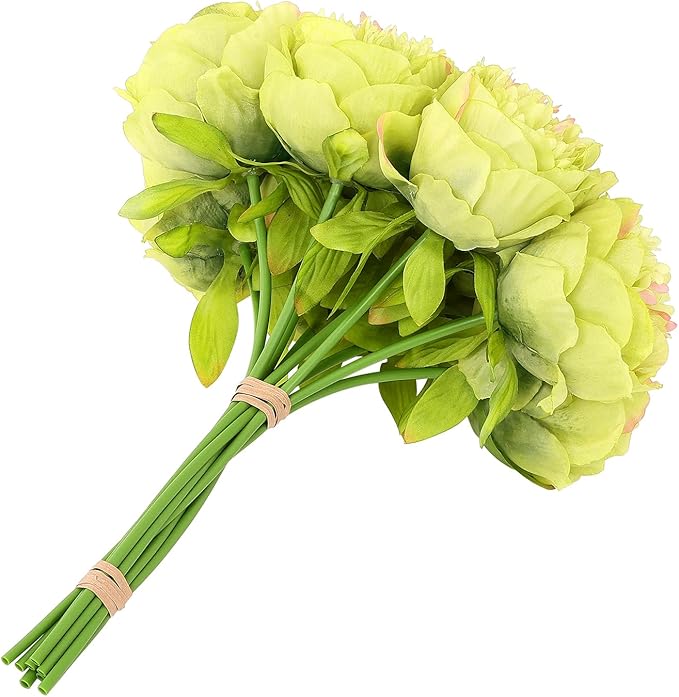 U'Artlines 10 Heads Artificial Peony Silk Flower Leaf Home Office Wedding Party Festival Bar Decor (Green)