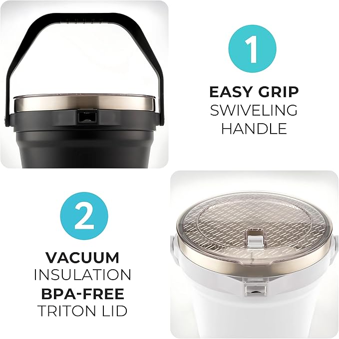 Large Insulated Ice Bucket with Lid – Stainless Steel Ice Bucket and Scoop – Ice Buckets for Parties, Bars – Ice Bucket with Lid and Scoop – Outdoor Ice Bucket, Champagne (White)