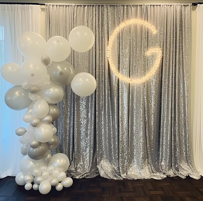 Silver Sequin Backdrop 10FTx10FT 1 Panel Sparkle Backdrop Curtain Glitter Background Drape for Weddings Showers Parties Birthday Christmas Photography