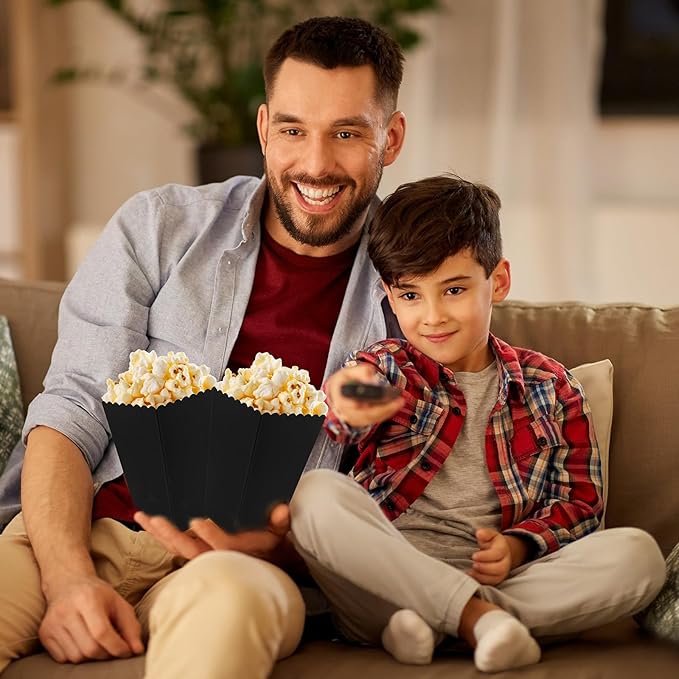50 Pcs Popcorn Boxes Mini Paper Popcorn Box Cardboard Popcorn Container for Party Disposable Snack Candy Popcorn Bags Popcorn Holder for Movie Nights Birthday Wedding (Black)