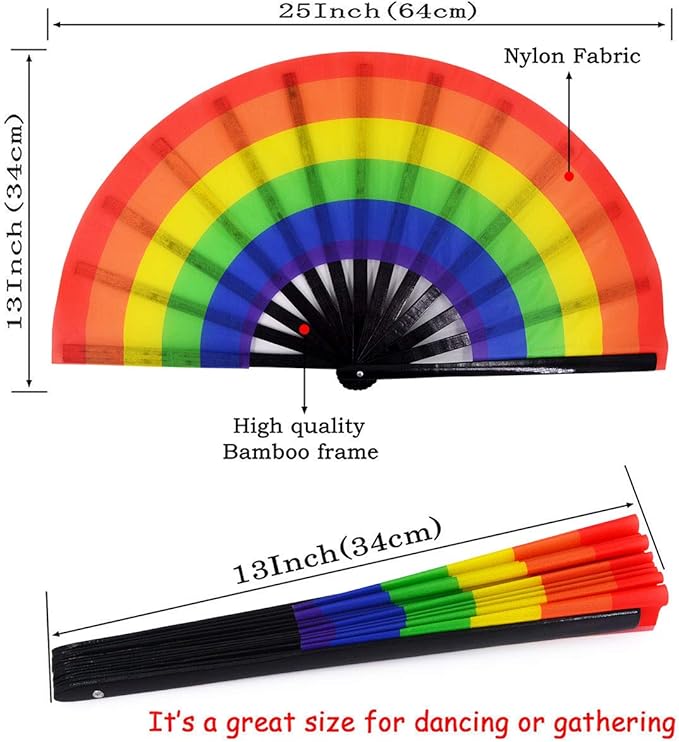 Amajiji Large Folding Hand Rave Fan Popping Fan for Line Dancing Clacking Fans for Boots On The Ground Dance,Party,Decoration,Festival (Rainbow)