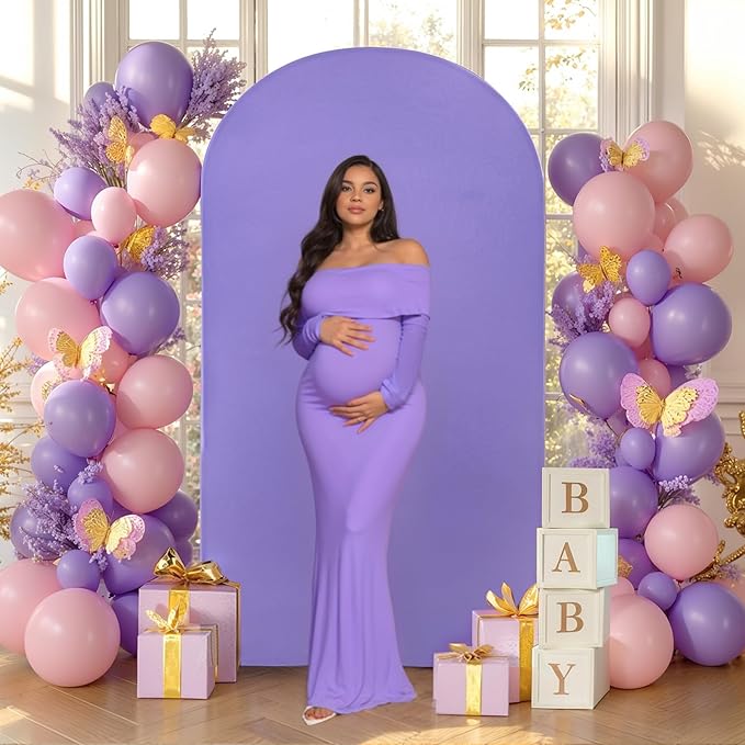 7.2FT Lavender Arch Backdrop Cover - Polyester Fitted Wedding Arch Stand Covers Round Top Chiara Arch Backdrop Cover for Birthday Party Banquet Photo Background Decoration