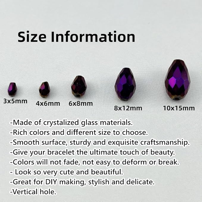 200pcs 3x5mm Teardrop Crystal Glass Beads for Jewelry Making, Faceted Vertical Hole Teardrop Glass Spacer Beads for Wind Chimes Bracelet Earring Necklace DIY Craft(Purple Light)