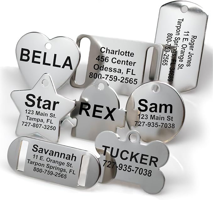 Providence Engraving Custom Engraved Stainless Steel Pet ID Tags - Personalized Front and Back Identification, for Large or Small Cats and Dogs, Heart, Regular