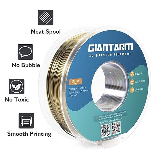 GIANTARM Dual Color PLA Filament, Silk PLA Filament 1.75mm +/-0.02mm,1KG Spool(2.2lbs) Vacuum Packaging, 3D Printing Filaments Fit Most FDM Printer