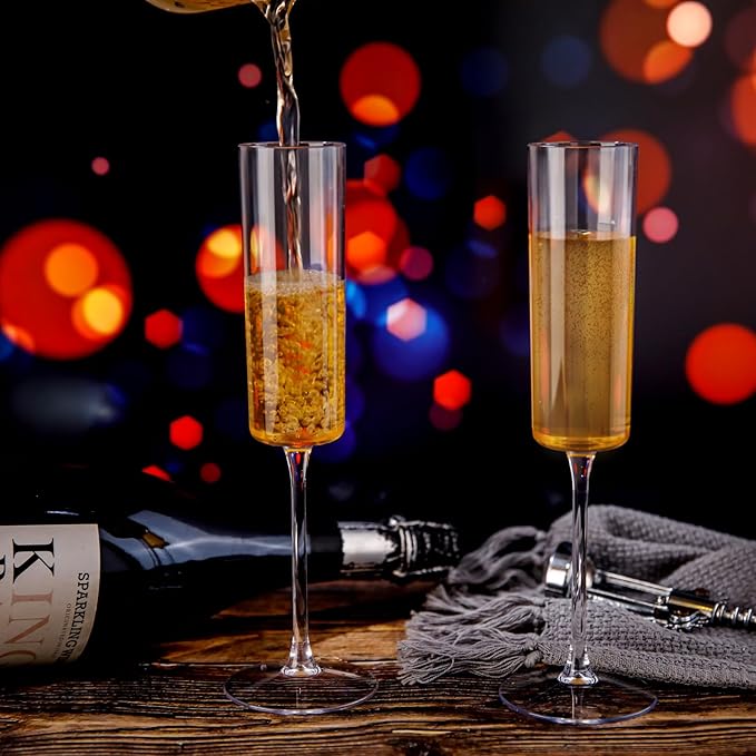 Ciaell 36 Pack Plastic Champagne Flutes - 6 Oz Disposable Champagne Glasses - Square Clear Plastic Toasting Glasses for Party Birthday Anniversary Wedding