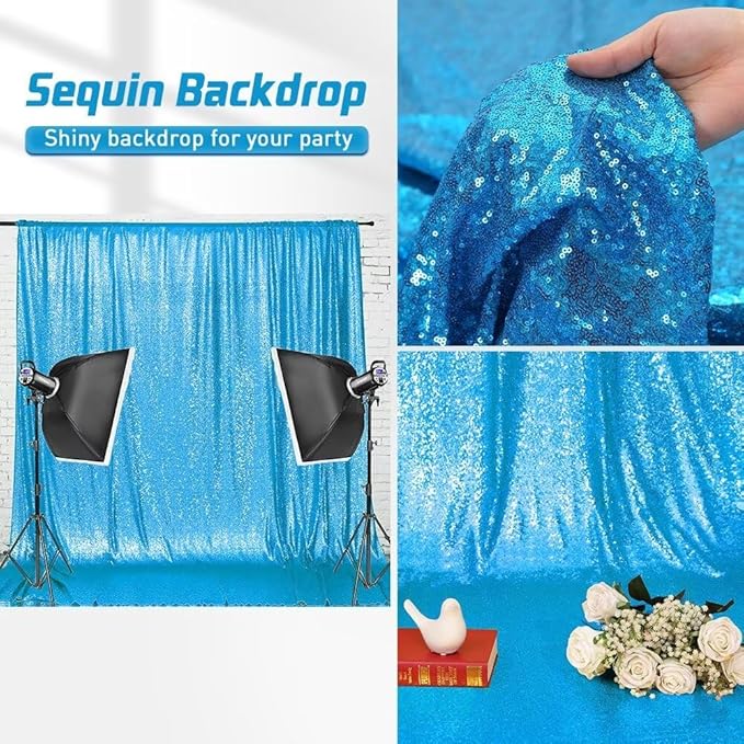Eternal Beauty Turquoise Sequin Backdrop, 8x10 Ft Glitter Background Curtains for Shimmer Photography Party Wedding Birthday Back Drop Decor