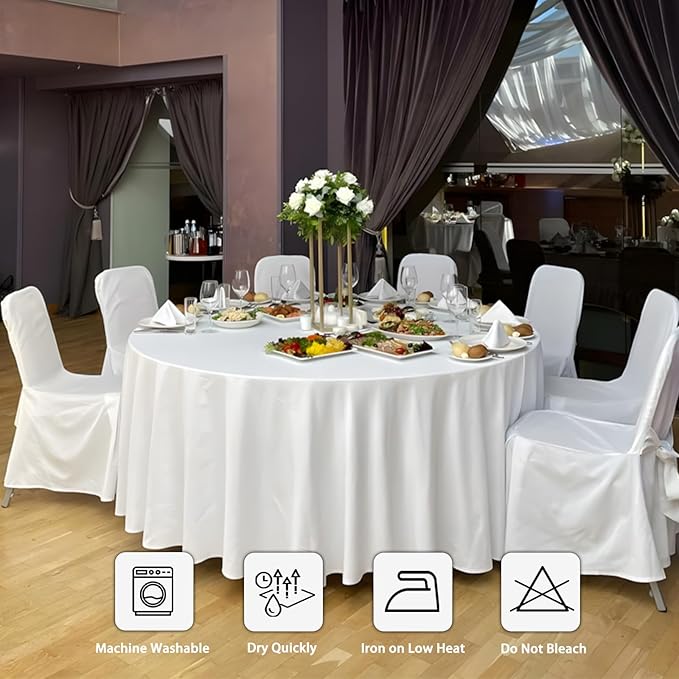 12 Pack White Round Tablecloth 90 Inch White Table Cloth Stain and Wrinkle Resistant Round White Tablecloths Reusable and Washable Polyester Fabric Table Covers for Buffet Wedding Party and Banquet