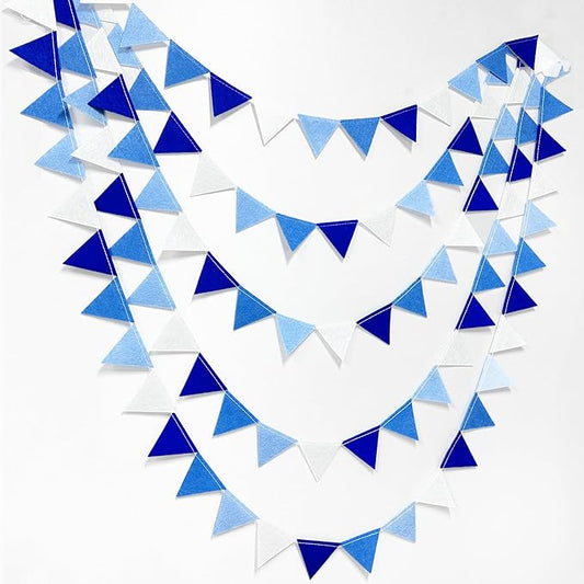 Blue Party Decorations Felt Hanging Triangle Mini Bunting Pennant Banner Flag for Birthday Wedding Baby Shower Bridal Shower Engagement Under The Sea Nautical Ahoy Achor Party Classroom Nursery Decor