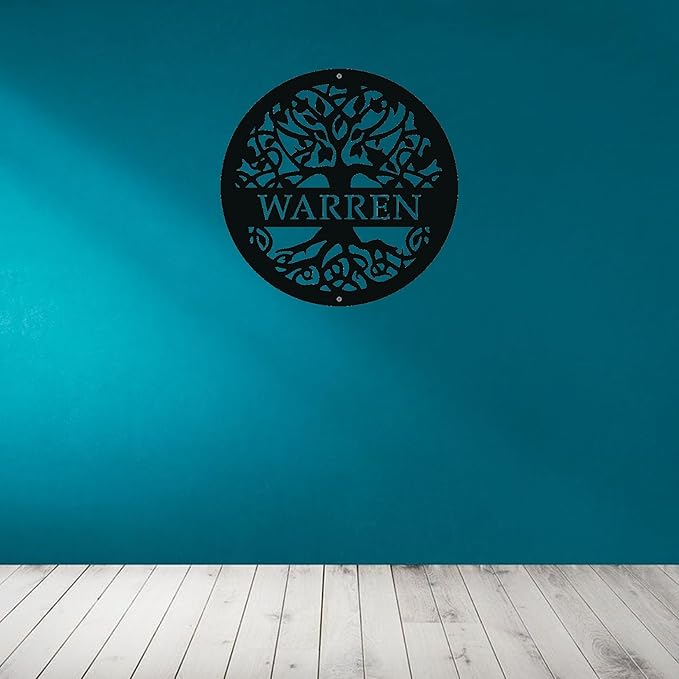Personalized Tree of Life Metal Sign, Custom Last Name Signs Family Monogram, Made in USA
