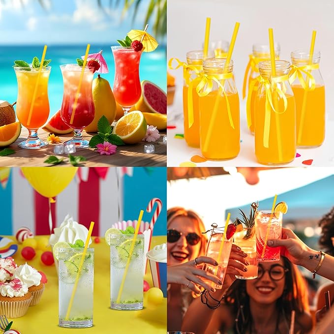 Solid Yellow Disposable Paper Drinking Straws 7.75 inch 100 Counts - for Beverage, Birthday, Party, DIY Arts Crafts
