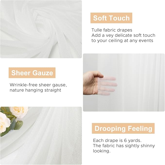 Wokceer Ivory Wedding Arch Draping Fabric Backdrop 4 Panels 28.7" X 20FT Sheer Drapes Fabric for Wedding Arbor Ceremony Party