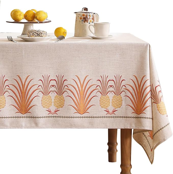 patdrea Designer Linen Long Tablecloth for Rectangle Table,Pineapple Pattern Tablecloths,Table Cover Cloth Colorful Decor for Kitchen Dining Christmas,Thanksgiving,63"x102"-Pineapple B