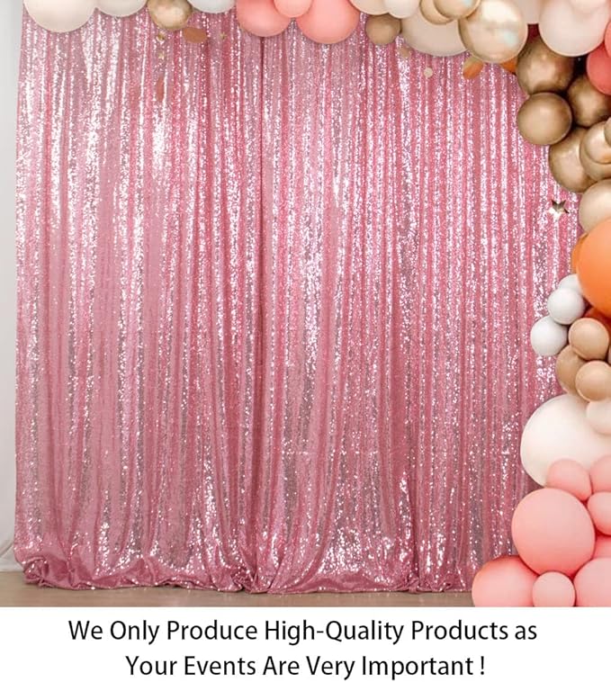 ShiDianYi 8FTx10FT Rose Pink Sequin Photography Backdrop | Shiny Wedding Baby Shower Birthday Party Decor | Sequined Wall Curtain